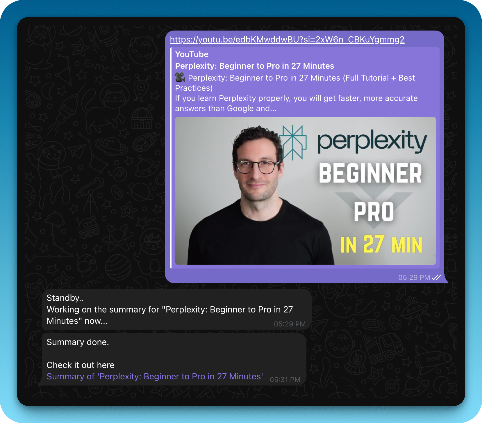 Screenshot of my Telegram thread